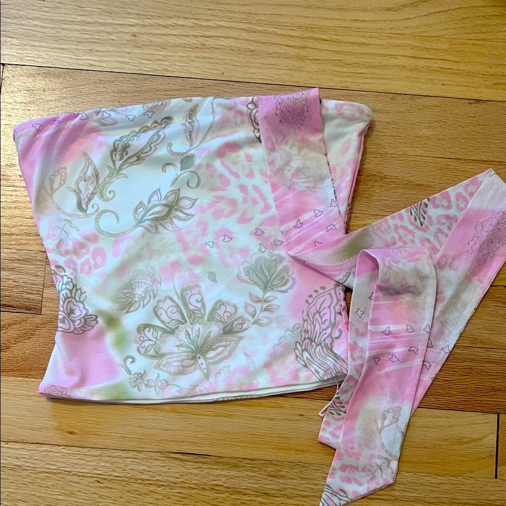 Floral Pink and Green tube top with wrap